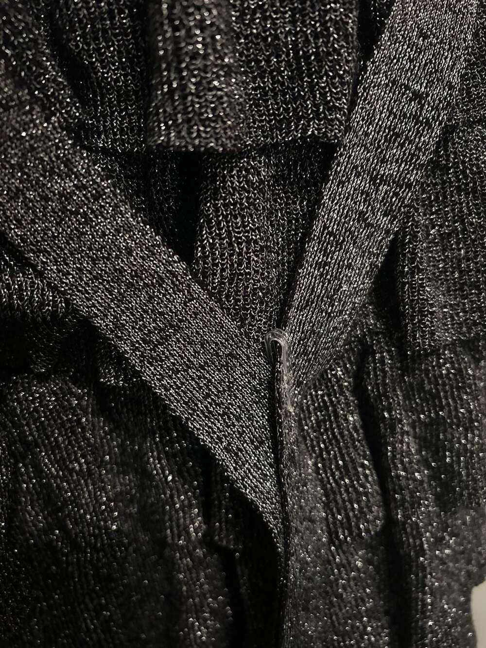 BCBGMAXAZRIA Cassie Metallic Silver/Black Long Sleeve Ruffle Sweater Dress - Picture 3 of 4